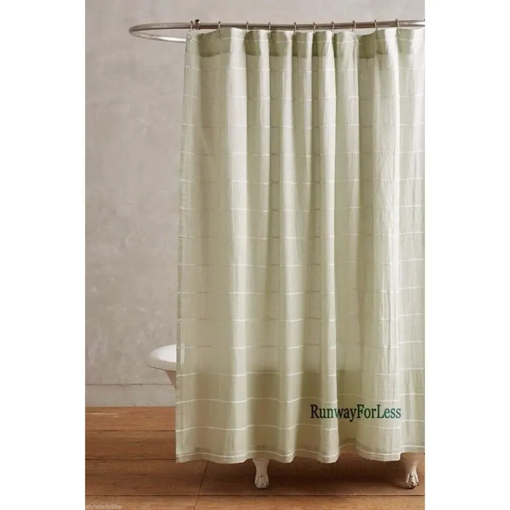 New ANTHROPOLOGIE Home Masula Green Glitter Bathroom Shower Curtain MALDIVES